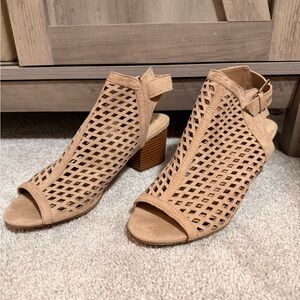 Unisa Beige Cutout Peep-Toe Heels